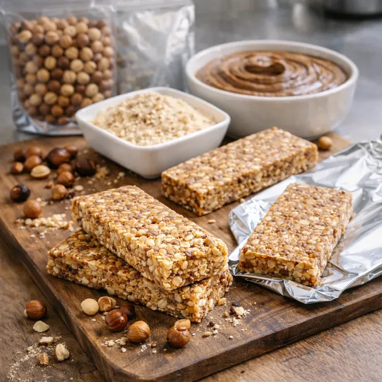 Hazelnut ingredients for breakfast bars illustration