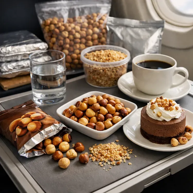 Hazelnut kernels for airline catering illustration