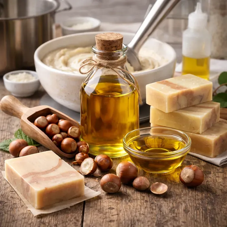Hazelnut oil for artisanal soap making illustration